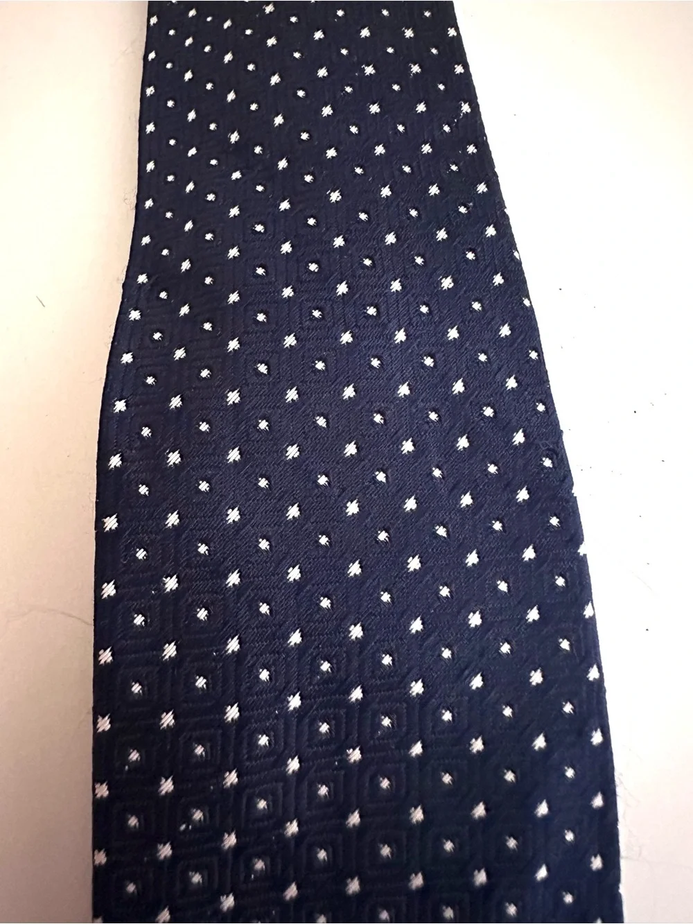 Vintage Polyester Tie - Navy Blue With White Dotted Accents